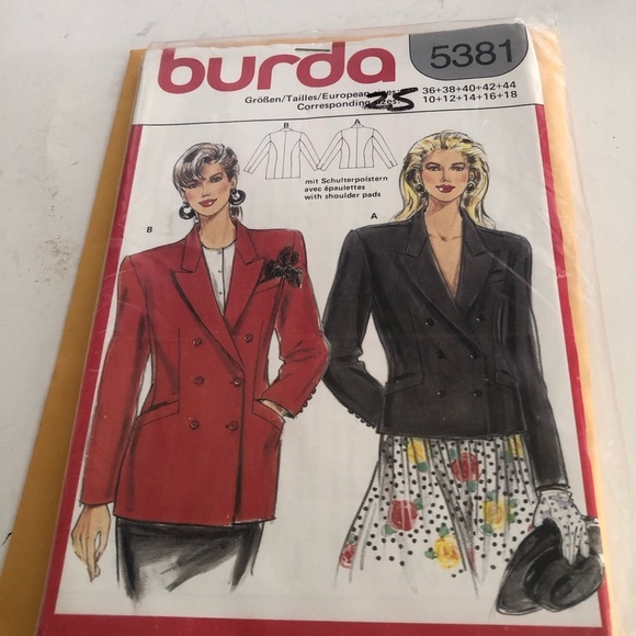 Burda Women's Blazer Pattern 5381 sizes 10-12-14-16-18. - Picture 1 of 7